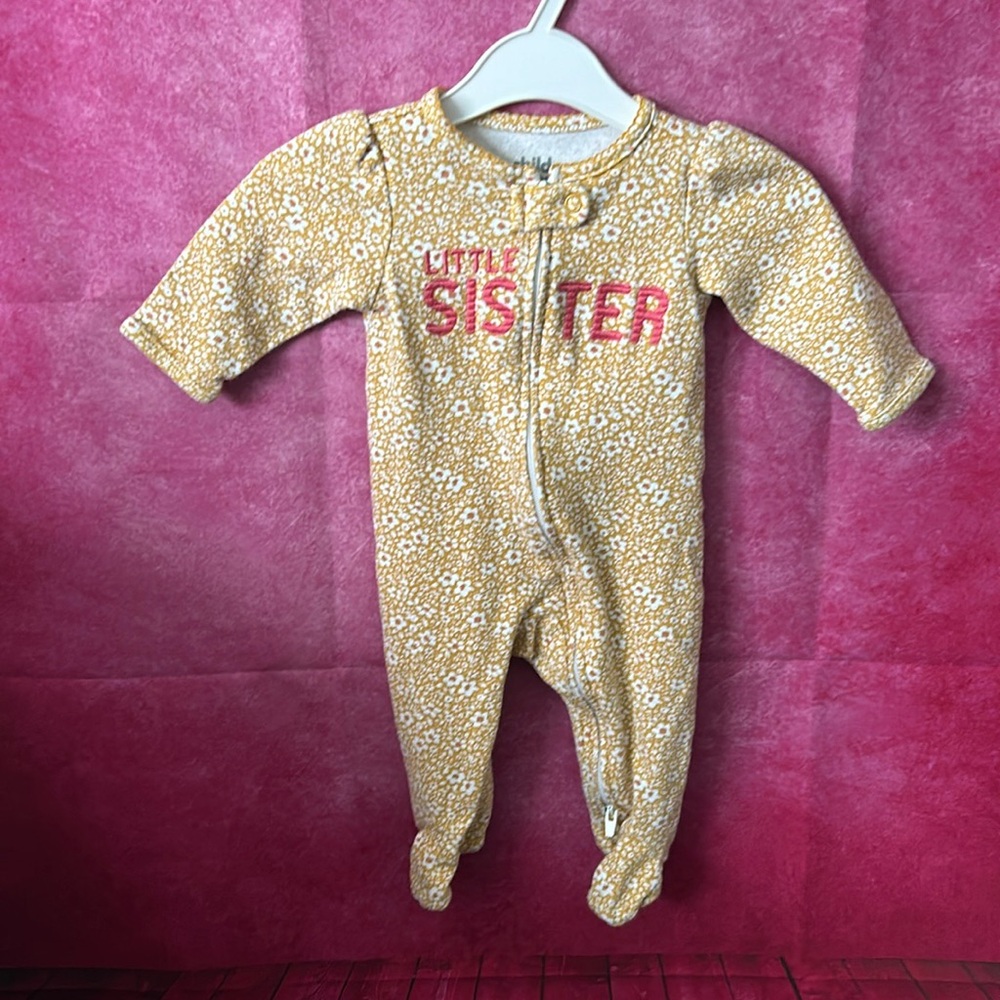 (3 for $15) 0-3 Month Baby Little Sister Zip Up Sleeper